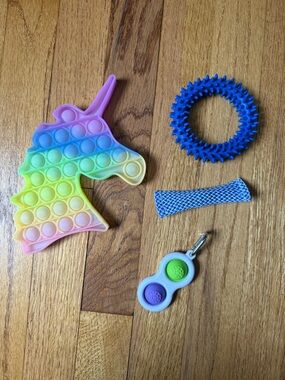 Kids Rainbow Unicorn Pop It and Blue Fidget Toy Pack